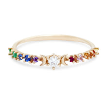 Load image into Gallery viewer, Rainbow Stardust Ring - 14k Yellow Gold, White Diamond, Rainbow Stones