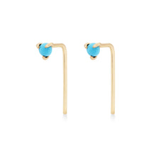 Load image into Gallery viewer, Turquoise Inkling Long L Shaped Post Earring - 14k Yellow Gold, turquoise