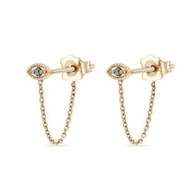 Load image into Gallery viewer, Ayla Evil Eye Chain Earring - 14k Yellow Gold, Grey Diamond