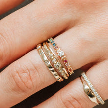 Load image into Gallery viewer, Rainbow Stardust Ring - 14k Yellow Gold, White Diamond, Rainbow Stones