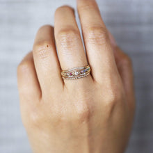 Load image into Gallery viewer, Rainbow Stardust Ring - 14k Yellow Gold, White Diamond, Rainbow Stones