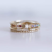 Load image into Gallery viewer, Rainbow Stardust Ring - 14k Yellow Gold, White Diamond, Rainbow Stones