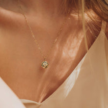 Load image into Gallery viewer, Tie Dye Moon Child Medallion Necklace - 14k Yellow Gold, Blue Sapphire, 20"