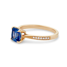 Load image into Gallery viewer, Days of Affection One of a Kind - 14k Yellow Gold, Cerulean Blue Artist Cut Sapphire Ring