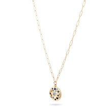 Load image into Gallery viewer, Tie Dye Moon Child Medallion Necklace - 14k Yellow Gold, Blue Sapphire, 20"