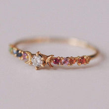 Load image into Gallery viewer, Rainbow Stardust Ring - 14k Yellow Gold, White Diamond, Rainbow Stones