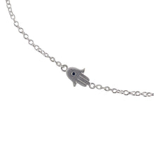 Load image into Gallery viewer, Sterling Silver Sapphire Tiny Hamsa Bracelet