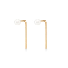 Load image into Gallery viewer, Pearl Inkling Long L Shaped Post Earring - 14k Yellow Gold, White Freshwater Pearl
