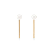 Load image into Gallery viewer, Pearl Inkling Long L Shaped Post Earring - 14k Yellow Gold, White Freshwater Pearl
