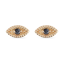 Load image into Gallery viewer, Ayla Evil Eye Earring - 14k Yellow Gold, Grey Diamond
