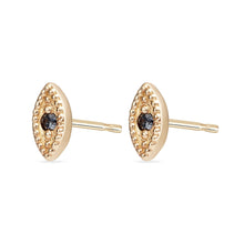 Load image into Gallery viewer, Ayla Evil Eye Earring - 14k Yellow Gold, Grey Diamond
