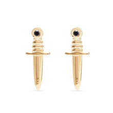 Load image into Gallery viewer, Dagger Earring - 14k Yellow Gold, Black Diamond
