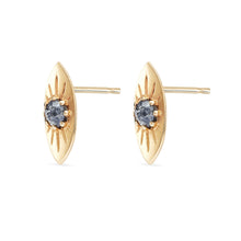 Load image into Gallery viewer, Theia Evil Eye Earring - 14k Yellow Gold, Grey Diamond
