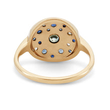 Load image into Gallery viewer, Tie Dye Moon Child Medallion Ring - 14k Yellow Gold, Blue Sapphire

