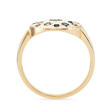 Load image into Gallery viewer, Tie Dye Moon Child Medallion Ring - 14k Yellow Gold, Blue Sapphire
