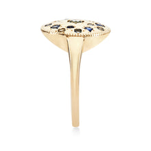 Load image into Gallery viewer, Tie Dye Moon Child Medallion Ring - 14k Yellow Gold, Blue Sapphire
