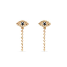 Load image into Gallery viewer, Ayla Evil Eye Chain Earring - 14k Yellow Gold, Grey Diamond
