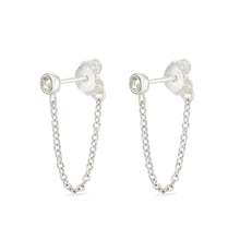 Load image into Gallery viewer, white topaz studs with chain - Sterling Silver

