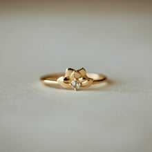 Load image into Gallery viewer, Dahlia Flower Bloom Ring - 14k Yellow Gold, White Diamond
