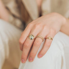 Load image into Gallery viewer, Tie Dye Moon Child Medallion Ring - 14k Yellow Gold, Blue Sapphire
