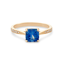 Load image into Gallery viewer, Days of Affection One of a Kind - 14k Yellow Gold, Cerulean Blue Artist Cut Sapphire Ring
