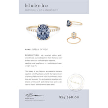Load image into Gallery viewer, Dream of you one of a kind - 14k yellow gold, cornflower blue artist cut oval montana sapphire ring
