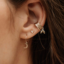 Load image into Gallery viewer, Everyday Little Crescent Moon Sway Hoop - 14k Yellow Gold
