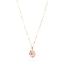 Load image into Gallery viewer, Tie Dye Moon Child Medallion Necklace - 14K Yellow Gold, Pink Sapphire, 20"
