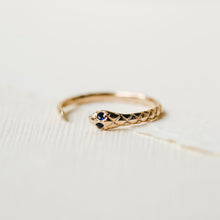 Load image into Gallery viewer, Revival Blue Sapphire Snake Ring - 14k Yellow Gold
