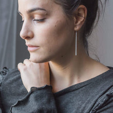 Load image into Gallery viewer, Sterling Silver Hammered Bar Drop Earrings
