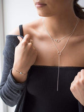 Load image into Gallery viewer, Sterling Silver Circle and Bar Lariat Necklace

